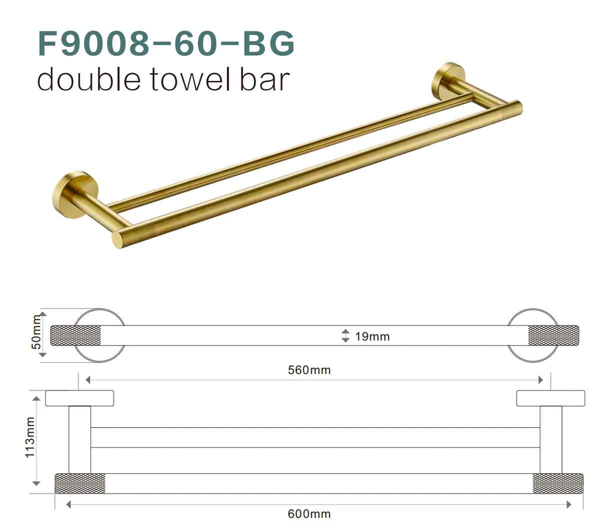 F9008-60cm Double Towel Rail