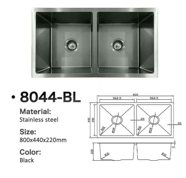 8044-BL Honeycomb Stainless Steel Double Bowl Sink