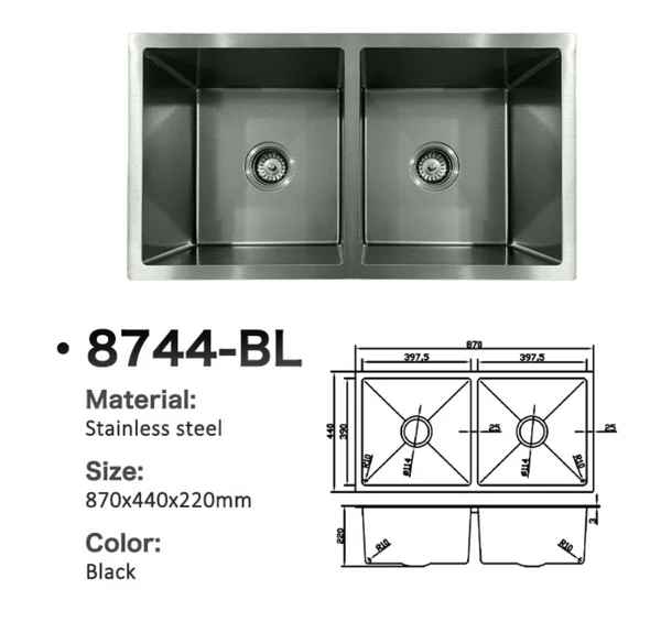 8744-BL Honeycomb Stainless Steel Double Bowl Sink