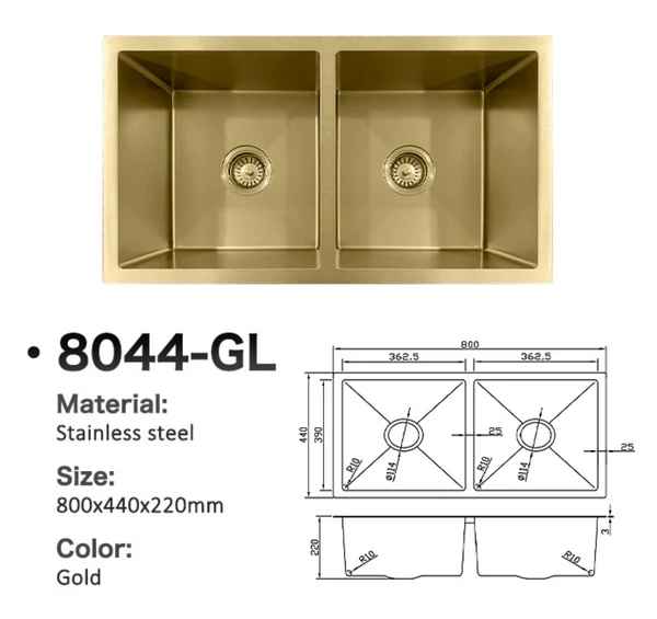 8044-GL Honeycomb Stainless Steel Double Bowl Sink