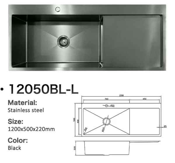 12050BL-L Honeycomb Stainless Steel Sink with Right Drainer