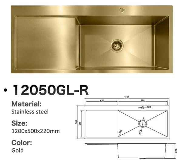 12050GL-R Honeycomb Stainless Steel Sink with Left Drainer