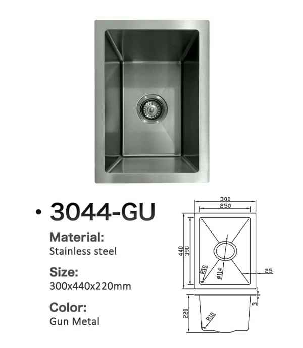3044-GU Stainless Steel Single Bowl Sink