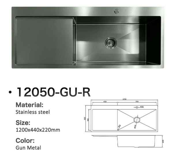 12050-GU-R Stainless Steel Sink with Left Drainer