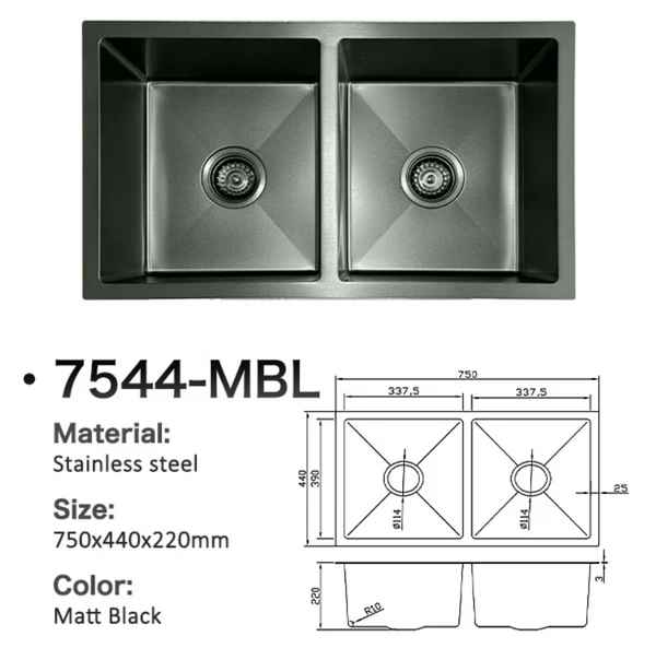 7544-MBL Stainless Steel Double Bowl Sink