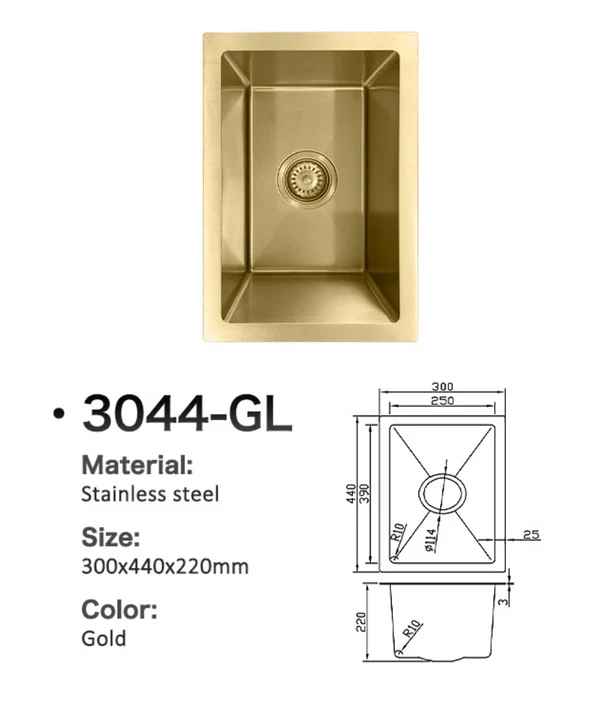 3044-GL Stainless Steel Single Bowl Sink