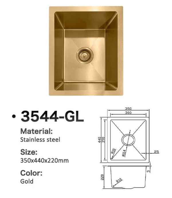 3544-GL Stainless Steel Single Bowl Sink