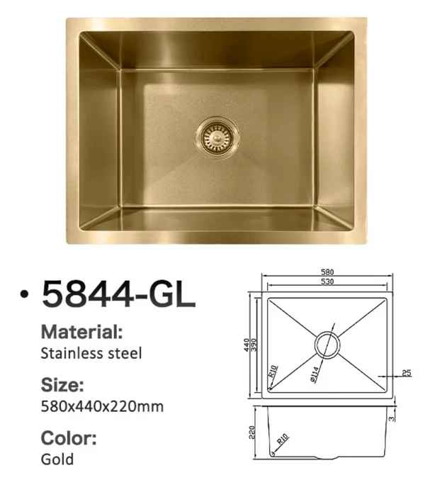 5844-GL Stainless Steel Single Bowl Sink