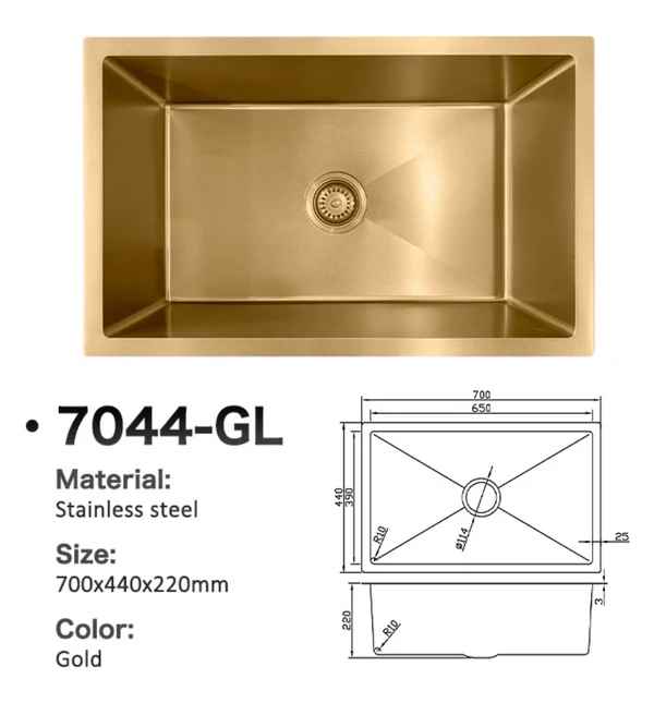 7044-GL Stainless Steel Single Bowl Sink