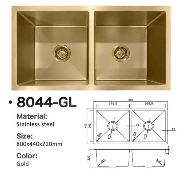 8044-GL Stainless Steel Double Bowl Sink