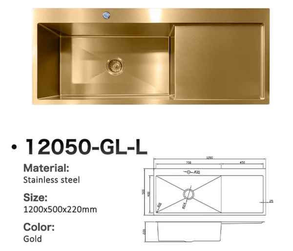 12050-GL-L Single Bowl Stainless Steel Sink with Right Drainer