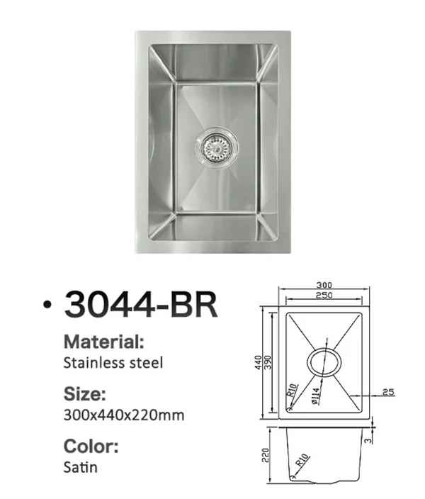 3044-BR Stainless Steel Single Bowl Sink