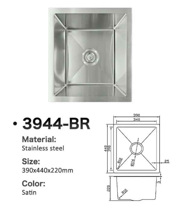 3944-BR Stainless Steel Single Bowl Sink