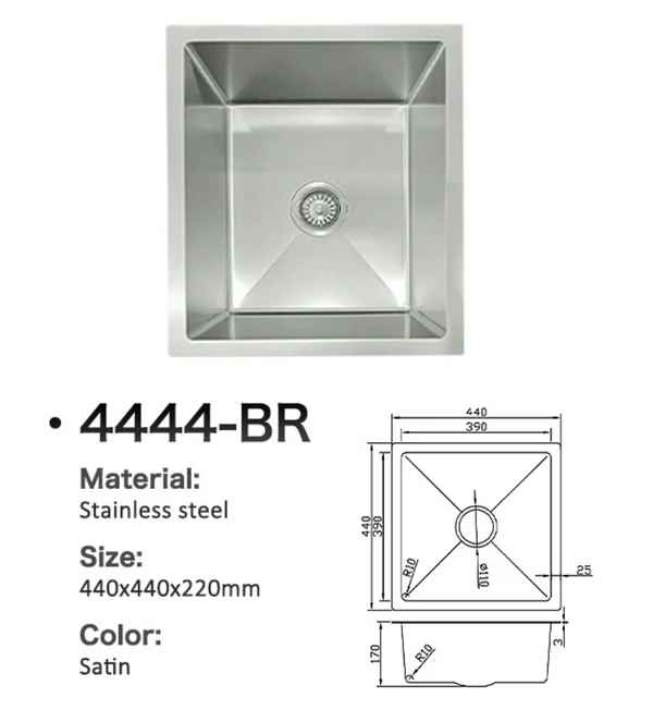 4444-BR Stainless Steel Single Bowl Sink