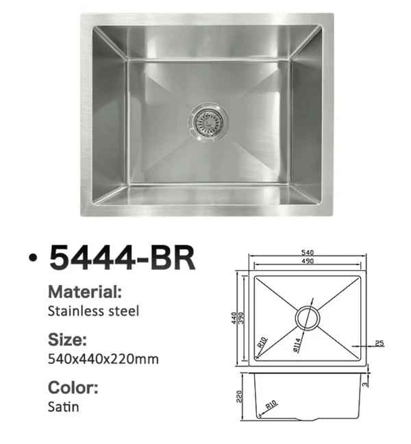 5444-BR Stainless Steel Single Bowl Sink