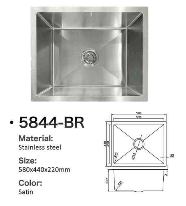 5844-BR Stainless Steel Single Bowl Sink