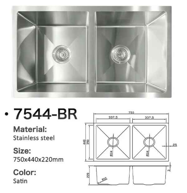 7544-BR Stainless Steel Double Bowl Sink