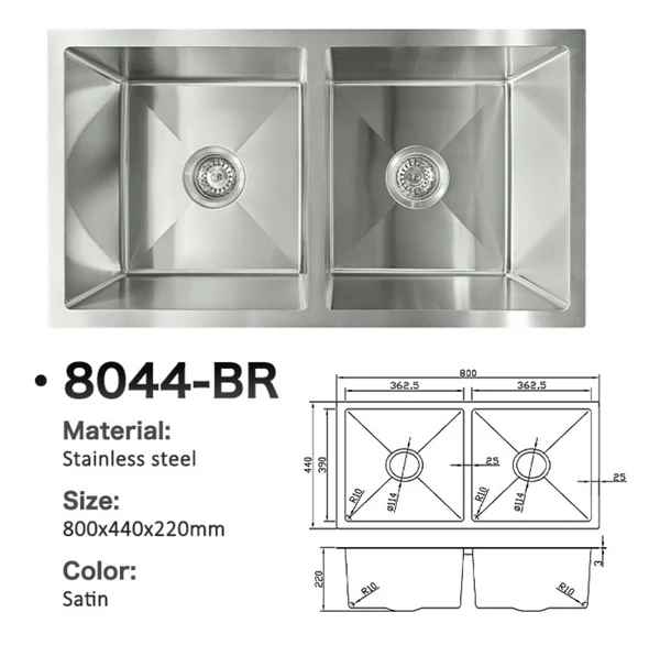 8044-BR Stainless Steel Double Bowl Sink