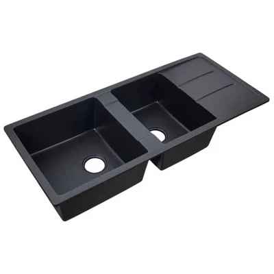 Granite Double Bowls Kitchen Sinks with Right Drainer