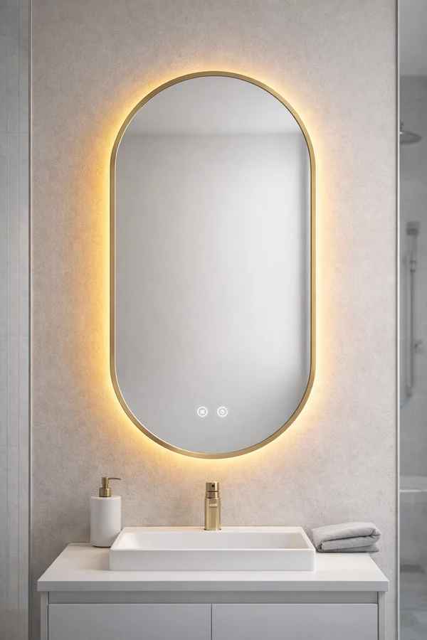 Brushed Gold Framed Pill LED Backlit Mirror