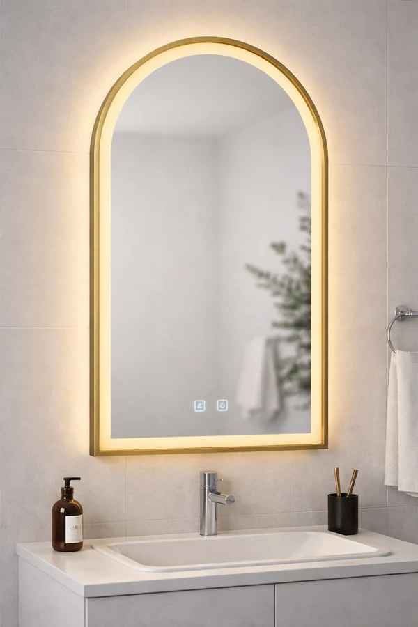 Brushed Gold Framed Arch LED Mirror