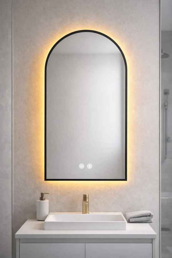 Matt Black Framed Arch LED Backlit Mirror