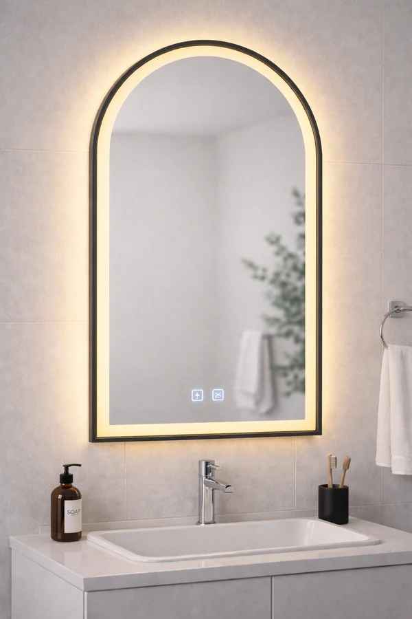 Matt Black Framed Arch LED Front & Backlit Mirror