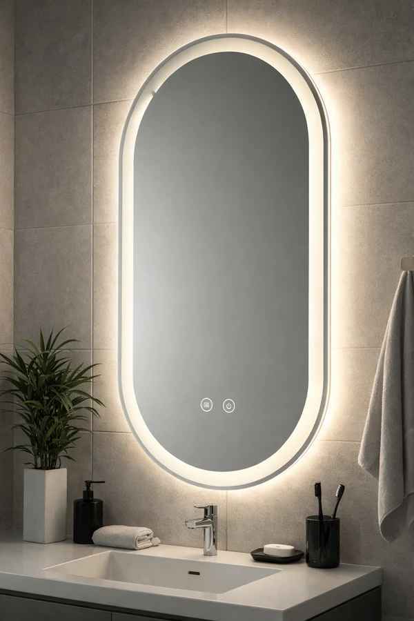 Frameless Pill LED Mirror – Frosted Edge