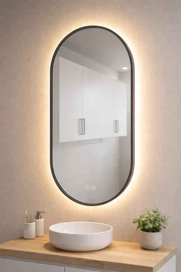 Matt Black Framed Pill LED Backlit Mirror