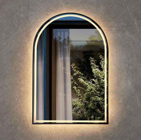LED-MASH-6161MB Matt Black Framed Arch LED Mirror