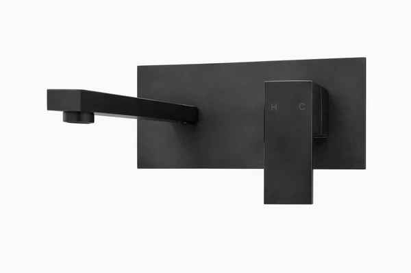 Square Wall Plate Basin Mixer Black